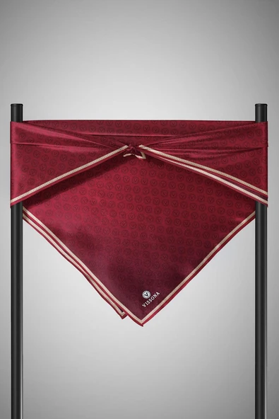 %100 Twill İpek Monogram Desenli Bordo Renkli 90x90 Eşarp Dikim Şekli : El Dikişi - Resim 6