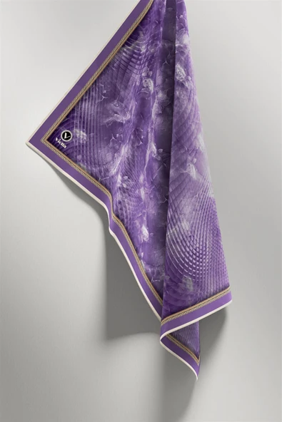 Twill Batik Desenli Mor Renkli 90x90 Eşarp (İpek İçermez) Kenar Dikiş Şekli El Dikişli - Resim 4
