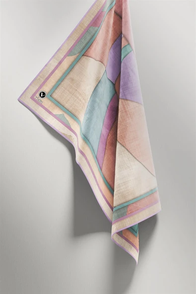 Twill Geometrik Desenli Lila Renkli 90x90 Eşarp (İpek İçermez) Kenar Dikiş Şekli El Dikişli - Resim 4