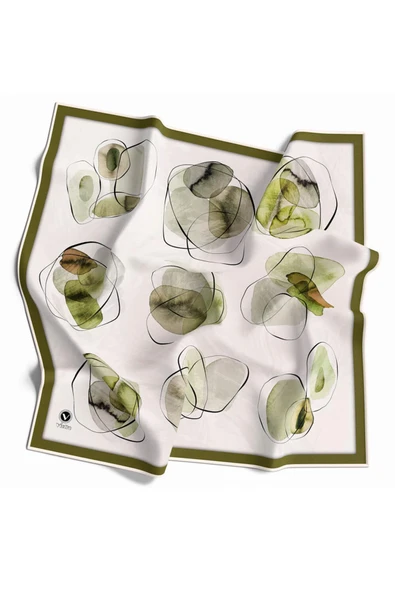 Twill Sulu Boya Geometrik Desenli Haki Renkli 90x90 Eşarp (İpek İçermez) Kenar Dikiş Şekli El Dikişli ürün görseli 1