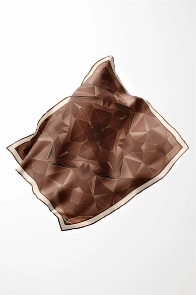 Twill Geometrik Desenli Vizon Renkli 90x90 Eşarp (İpek İçermez) Kenar Dikiş Şekli El Dikişli - Resim 4