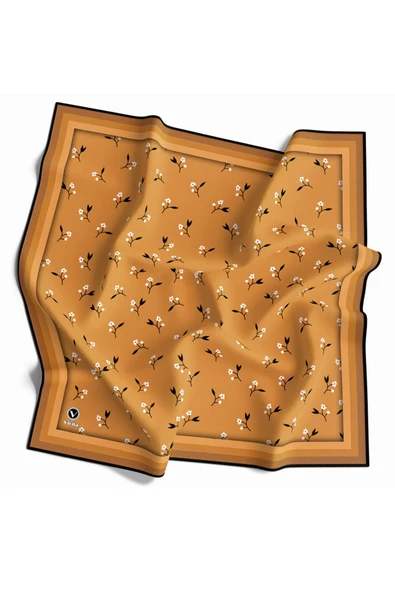 Rayon Çıtır Çiçek Desenli Hardal Renkli 90x90 Eşarp (İpek İçermez) Kenar Dikiş Şekli El Dikişli ürün görseli 1