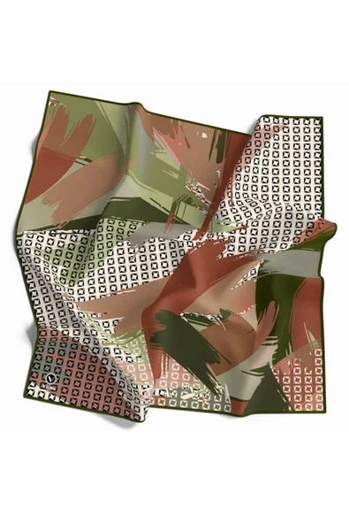 Rayon Geometrik Fırça Desenli Haki Renkli 90x90 Dikim Şekli : El Dikişi Eşarp (İpek İçermez) Kenar Dikiş Şekli El Dikişli ürün görseli