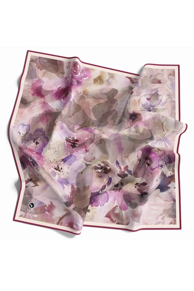 Rayon Çiçek Desenli Pembe Renkli 90x90 Eşarp (İpek İçermez) Dikim Şekli : El Dikişi ürün görseli