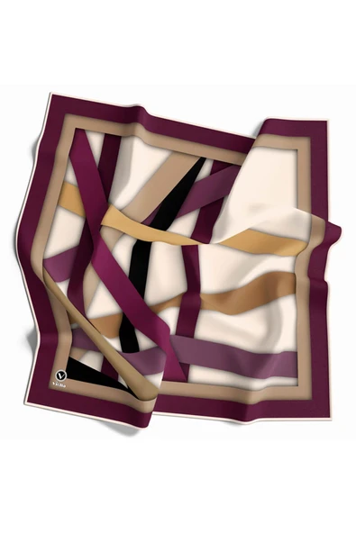 Rayon Bordürlü ve Şerit Desenli Mürdüm Renkli 90x90 Eşarp (İpek İçermez) Dikim Şekli : El Dikişi ürün görseli