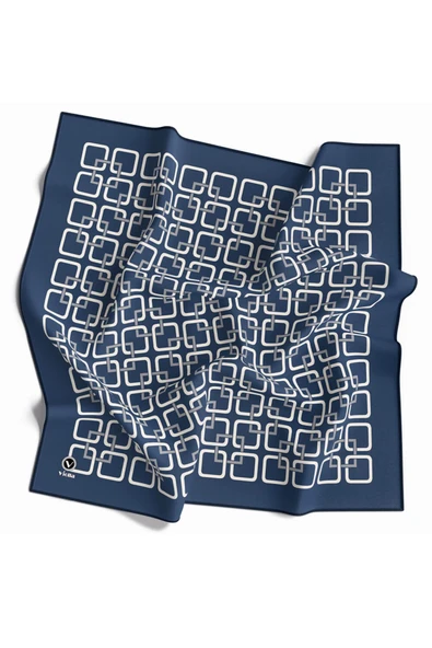 Twill Geometrik Desenli İndigo Renkli 90x90 Eşarp (İpek İçermez) Kenar Dikiş Şekli El Dikişli ürün görseli 1