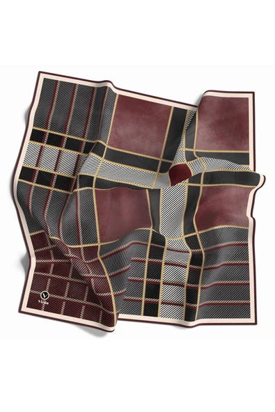 Twill Geometrik Desenli Pudra Renkli 90x90 Eşarp (İpek İçermez) Kenar Dikiş Şekli El Dikişli - Resim 2