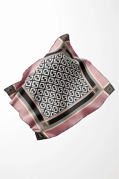 Twill Antik Desenli Pudra Renkli 90x90 Eşarp (İpek İçermez) Kenar Dikiş Şekli El Dikişli - Resim 3