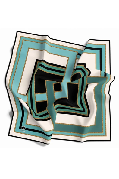 Twill Çerçeve Desenli Mint Yeşili Renkli 90x90 Eşarp (İpek İçermez) Kenar Dikiş Şekli El Dikişli - Resim 2