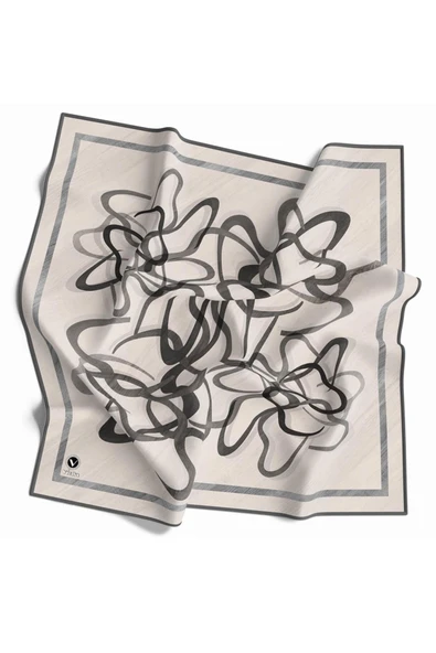 Twill Çizgili Geometrik Desenli Gri Renkli 90x90 Eşarp (İpek İçermez) Kenar Dikiş Şekli El Dikişli ürün görseli 1