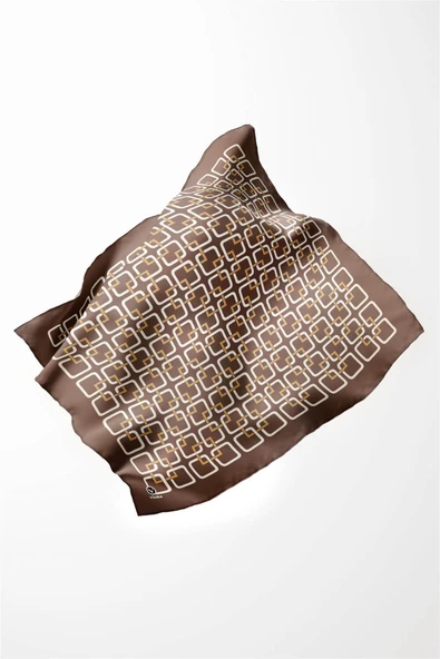 Twill Geometrik Desenli Bakır Renkli 90x90 Eşarp (İpek İçermez) Kenar Dikiş Şekli El Dikişli - Resim 3