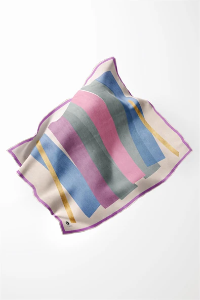 Twill Geometrik Desenli Pembe Renkli 90x90 Eşarp (İpek İçermez) Kenar Dikiş Şekli El Dikişli - Resim 3