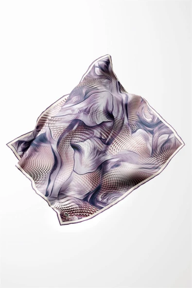 Twill Geometrik Ve Dalga Desenli Mor Renkli 90x90 Eşarp (İpek İçermez) Dikim Şekli : El Dikişi - Resim 3