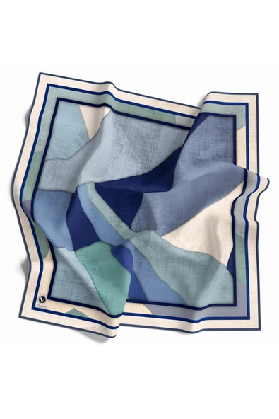 Twill Geometrik Desenli İndigo Renkli 90x90 Eşarp (İpek İçermez) Kenar Dikiş Şekli El Dikişli ürün görseli