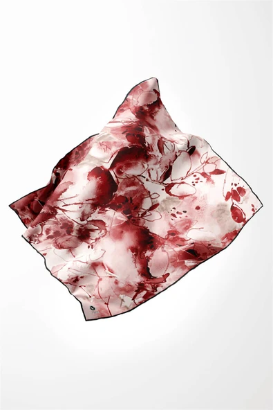 Twill Batik Çiçek Desenli Bordo Renkli 90x90 Eşarp (İpek İçermez) Kenar Dikiş Şekli El Dikişli - Resim 2