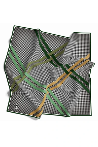 Twill Çizgili Pötikareli Çizgili Desenli Zümrüt Yeşili - Haki Yeşili Renkli 90x90 Eşarp (İpek İçermez) - Resim 2