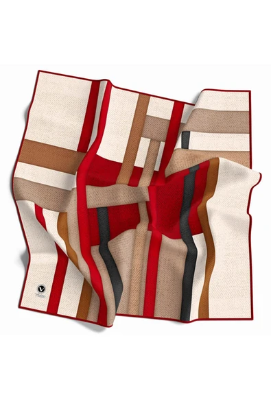 Twill Renkli Şerit Desenli Bordo Renkli 90x90 Eşarp (İpek İçermez) Kenar Dikiş Şekli El Dikişli ürün görseli