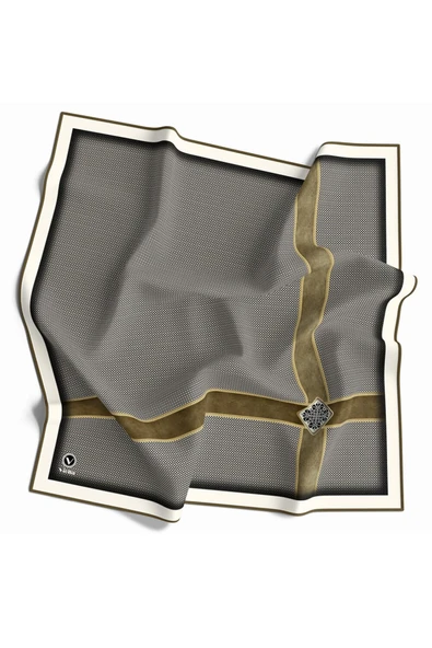 Twill Geometrik ve Kemer Desenli Sütlü Kahve Renkli 90x90 Eşarp (İpek İçermez) Dikim Şekli : El Dikişi ürün görseli