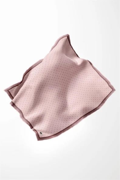 Twill Monogram Desenli Pudra Renkli 90x90 Eşarp (İpek İçermez) Kenar Dikiş Şekli El Dikişli - Resim 3