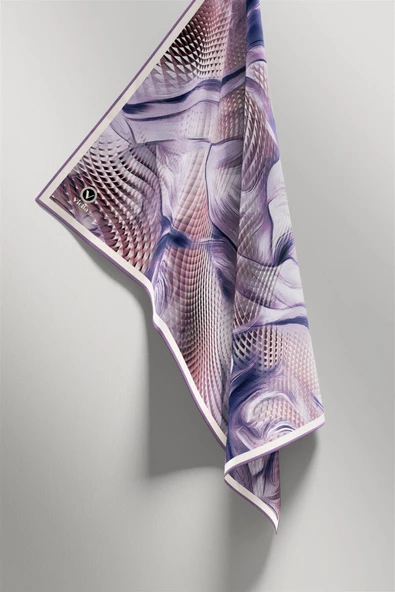 Twill Geometrik Ve Dalga Desenli Mor Renkli 90x90 Eşarp (İpek İçermez) Dikim Şekli : El Dikişi - Resim 4