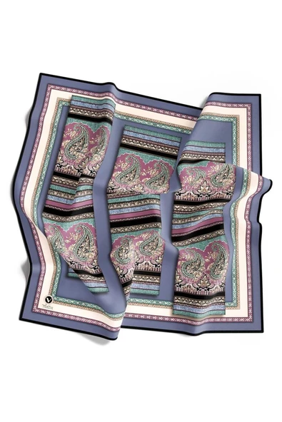 Twill Şal Desenli İndigo Renkli 90x90 Eşarp (İpek İçermez) Kenar Dikiş Şekli El Dikişli - Resim 6