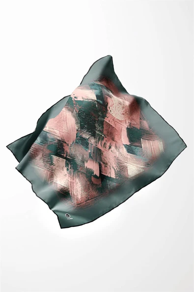 Twill Fırça Efektli Desenli Mint Yeşili Renkli 90x90 Eşarp (İpek İçermez) Kenar Dikiş Şekli El Dikişli - Resim 3
