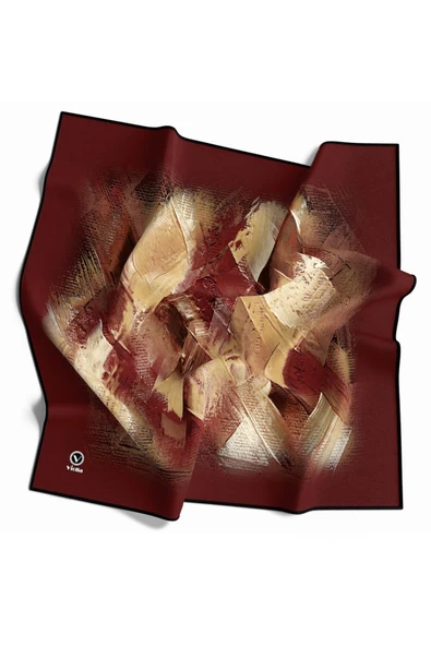 Twill Fırça Efektli Desenli Bordo Renkli 90x90 Eşarp (İpek İçermez) Kenar Dikiş Şekli El Dikişli ürün görseli