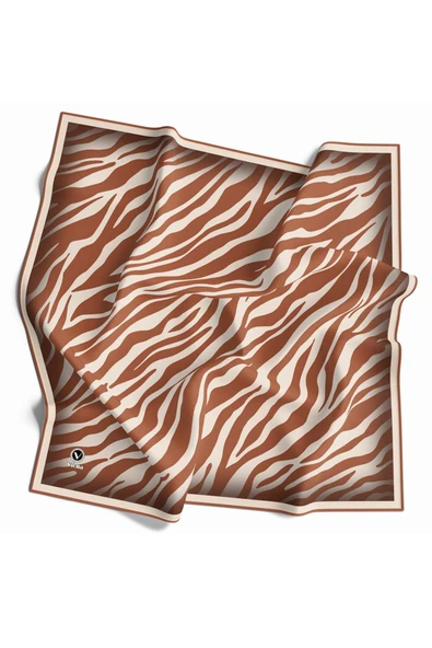 Kristal Zebra Desenli Krem - Taba Renkli 90x90 Eşarp (İpek İçermez) Dikim Şekli : El Dikişi ürün görseli
