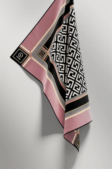 Twill Antik Desenli Pudra Renkli 90x90 Eşarp (İpek İçermez) Kenar Dikiş Şekli El Dikişli - Resim 4