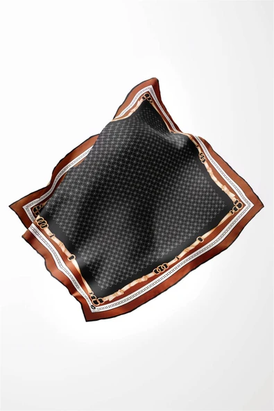 Twill Kemerli ve Çıtır Motifli Desenli Taba Renkli 90x90 Eşarp (İpek İçermez) Dikim Şekli : El Dikişi - Resim 3