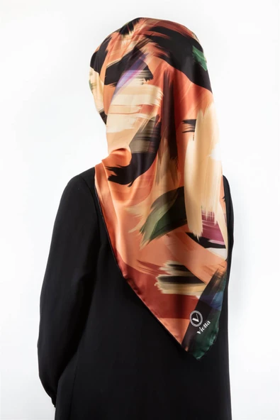 Twill Fırça Desenli Bakır Renkli 90x90 Eşarp (İpek İçermez) Kenar Dikiş Şekli El Dikişli ürün görseli