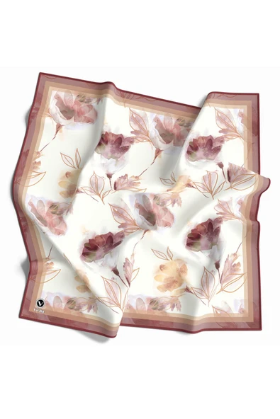 Twill Suluboya Çiçek Desenli Gül Kurusu Renkli 90x90 Eşarp (İpek İçermez) Kenar Dikiş Şekli El Dikişli ürün görseli