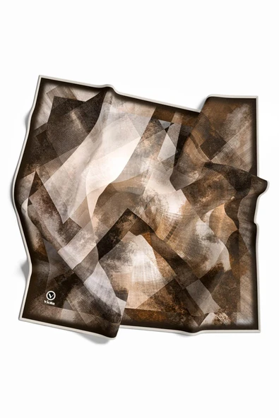 Twill Batik Desenli Vizon Renkli 90x90 Eşarp (İpek İçermez) Dikim Şekli : El Dikişi - Resim 2