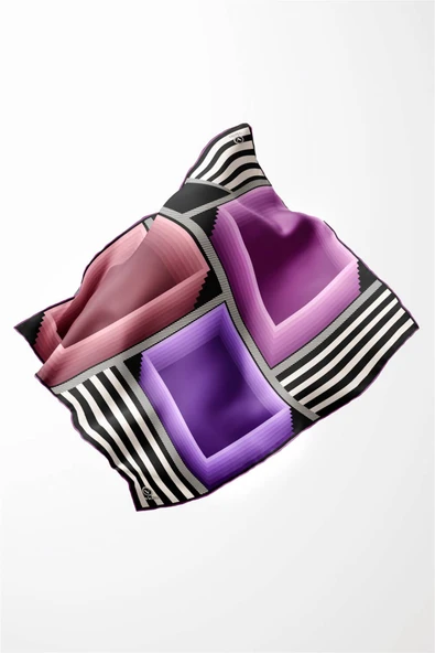 Twill Geometrik Desenli Lila Renkli 90x90 Eşarp (İpek İçermez) Kenar Dikiş Şekli El Dikişli - Resim 4
