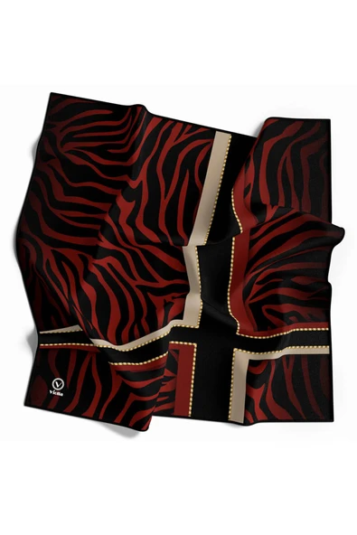 Twill Zebra Desenli Siyah - Bordo Renkli 90x90 Eşarp (İpek İçermez) Dikim Şekli : El Dikişi ürün görseli 1