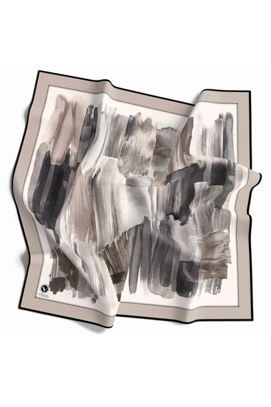 Twill Fırça Darbesi Desenli Taş Renkli 90x90 Eşarp (İpek İçermez) Kenar Dikiş Şekli El Dikişli ürün görseli 1