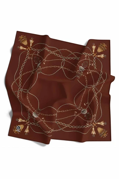 Kristal Geometrik Desenli Taba Renkli 90x90 Eşarp (İpek İçermez) Kenar Dikiş Şekli El Dikişli ürün görseli