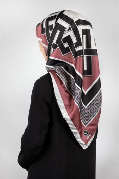 Twill Çizgili Sonsuzluk Düğümü Desenli Gül Kurusu Renkli 90x90 Eşarp (İpek İçermez) ürün görseli