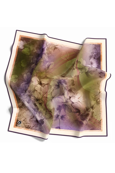 Kristal Batik Çiçek Desenli Mor Renkli 90x90 Eşarp (İpek İçermez) Kenar Dikiş Şekli El Dikişli ürün görseli