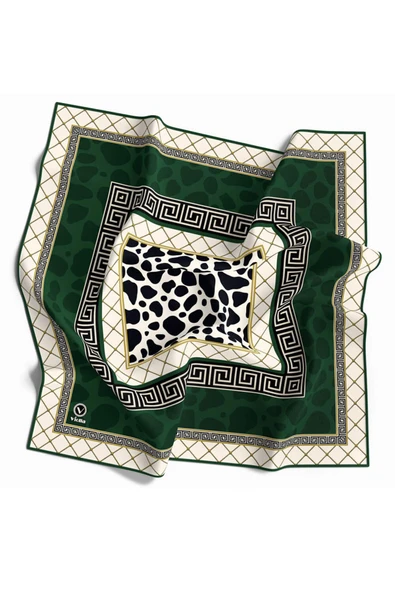 Twill Taş Desenli Zümrüt Yeşili Renkli 90x90 Eşarp (İpek İçermez) Kenar Dikiş Şekli El Dikişli - Resim 2