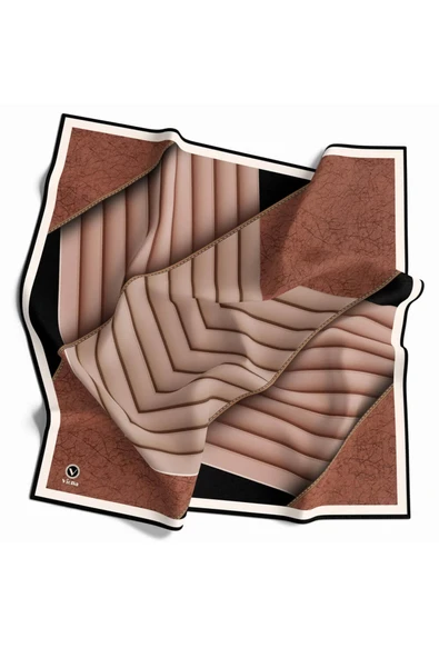 Twill Zigzag Desenli Bakır Renkli 90x90 Eşarp (İpek İçermez) Kenar Dikiş Şekli El Dikişli - Resim 2