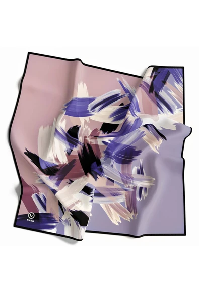 Twill Fırça Desenli Lila Renkli 90x90 Eşarp (İpek İçermez) Kenar Dikiş Şekli El Dikişli - Resim 5