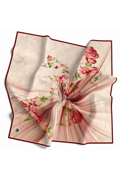 Twill Çiçekli Desenli Bordo Renkli 90x90 Eşarp (İpek İçermez) Kenar Dikiş Şekli El Dikişli ürün görseli