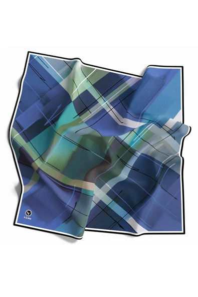 Kristal Ekose Desenli İndigo Renkli 90x90 Eşarp (İpek İçermez) Kenar Dikiş Şekli El Dikişli ürün görseli