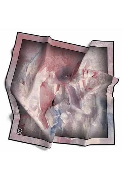 Twill Sulu Boyalı Çiçek Desenli Pudra Renkli 90x90 Eşarp (İpek İçermez) Kenar Dikiş Şekli El Dikişli ürün görseli