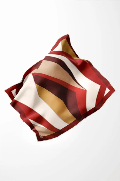 Twill Geometrik Desenli Bordo Renkli 90x90 Eşarp (İpek İçermez) Dikim Şekli : El Dikişi - Resim 3