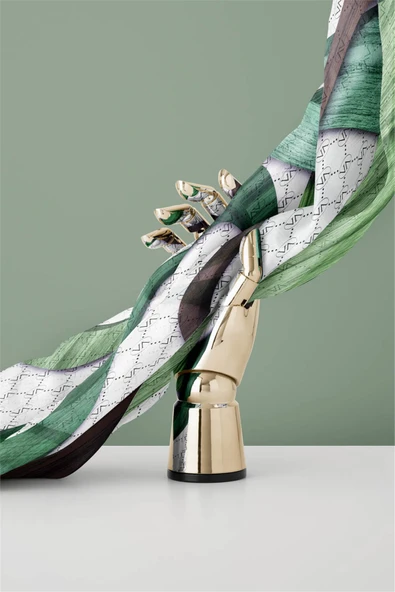 100% Twill Geometrik Halka Desenli Zümrüt Yeşili - Kahverengi  Renkli 90x90 Dikim Şekli : El Dikişi Eşarp - Resim 6