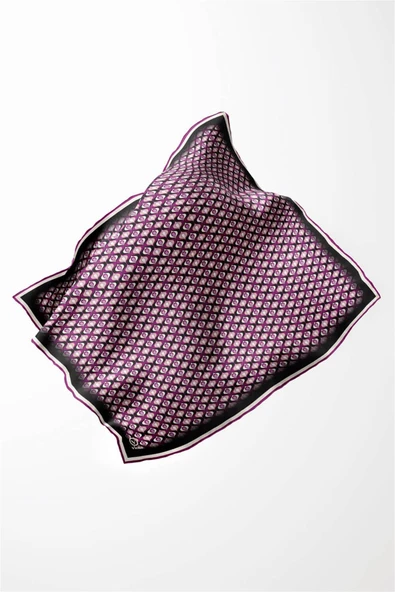 Twill Çıtır Desenli Mürdüm Renkli 90x90 Eşarp (İpek İçermez) Kenar Dikiş Şekli El Dikişli - Resim 3