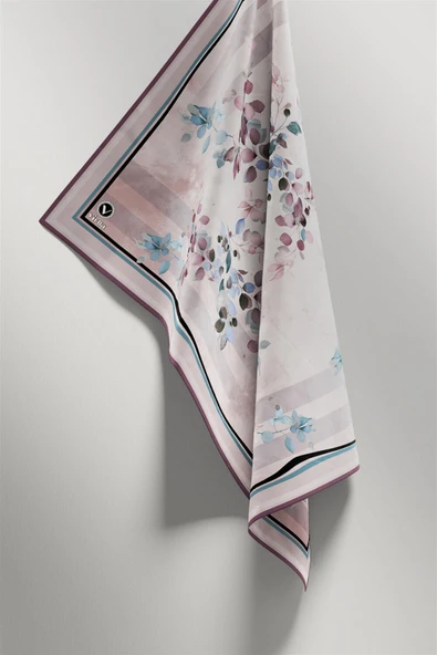 Twill Çiçek Desenli Mor Renkli 90x90 Eşarp (İpek İçermez) Kenar Dikiş Şekli El Dikişli - Resim 4