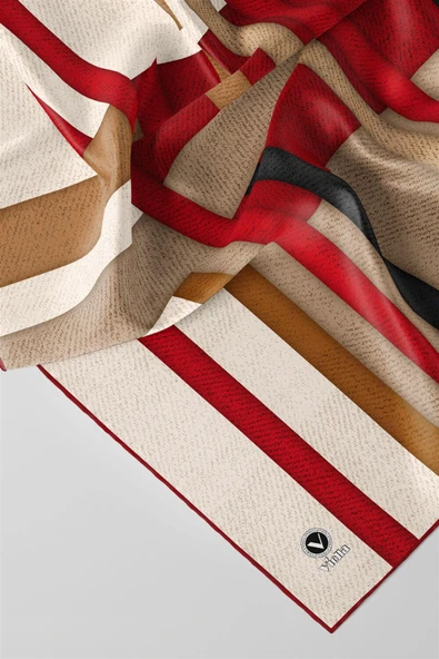 Twill Renkli Şerit Desenli Bordo Renkli 90x90 Eşarp (İpek İçermez) Kenar Dikiş Şekli El Dikişli - Resim 2